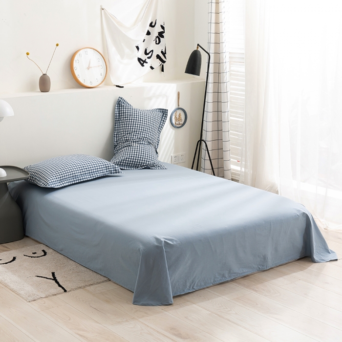 91家纺网 家纺一手货源 找家纺 简色坊 2023新款全棉水洗棉单品床单 蓝小格