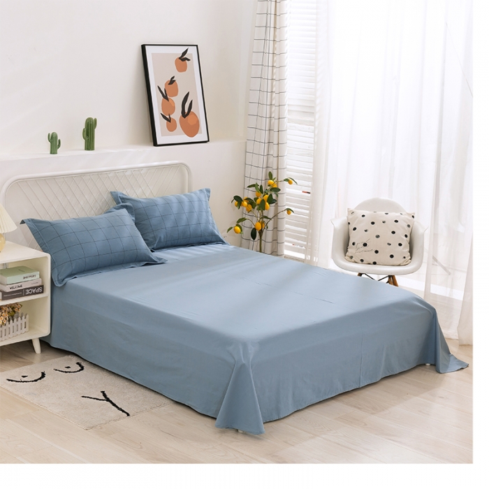 91家纺网 家纺一手货源 找家纺 简色坊 2023新款全棉水洗棉单品床单 青春格调-蓝