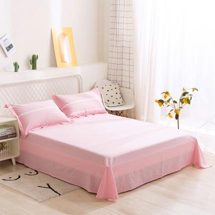 简色坊 2023新款全棉水洗棉单品床单 时尚条纹-粉