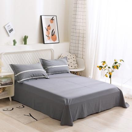 简色坊 2023新款全棉水洗棉单品床单 时尚条纹-灰