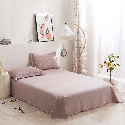 简色坊 2023新款全棉水洗棉单品床单 条格-豆沙