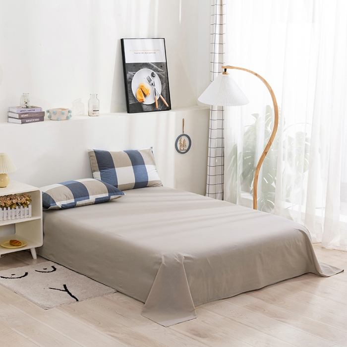 91家纺网 家纺一手货源 找家纺 简色坊 2023新款全棉水洗棉单品床单 优雅格调-蓝