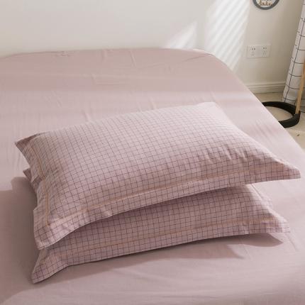 91家纺网 家纺一手货源 找家纺 简色坊 2023新款全棉水洗棉单品枕套一只 条格-豆沙