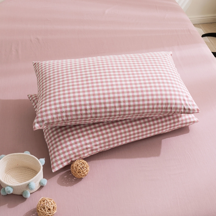 91家纺网 家纺一手货源 找家纺 简色坊 2023新款全棉水洗棉单品枕套一只 豆沙小格