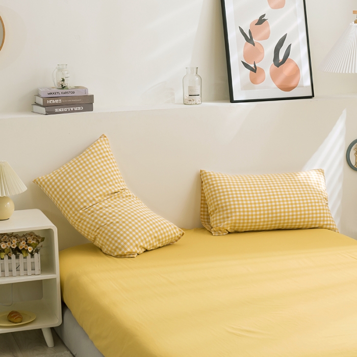 91家纺网 家纺一手货源 找家纺 简色坊 2023新款全棉水洗棉单品枕套一只 黄小格