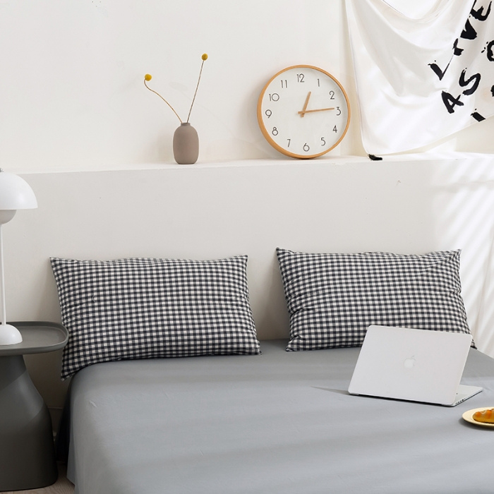 91家纺网 家纺一手货源 找家纺 简色坊 2023新款全棉水洗棉单品枕套一只 灰小格