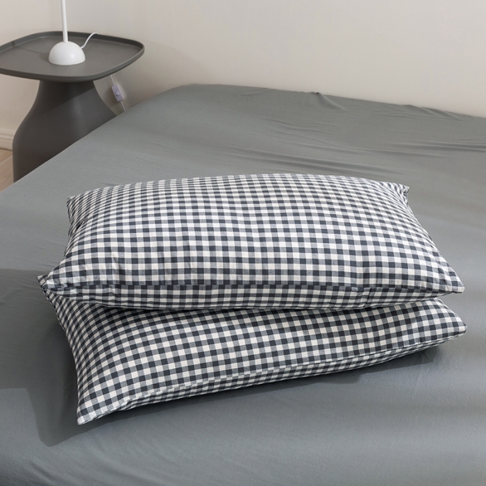 91家纺网 家纺一手货源 找家纺 简色坊 2023新款全棉水洗棉单品枕套一只 灰小格