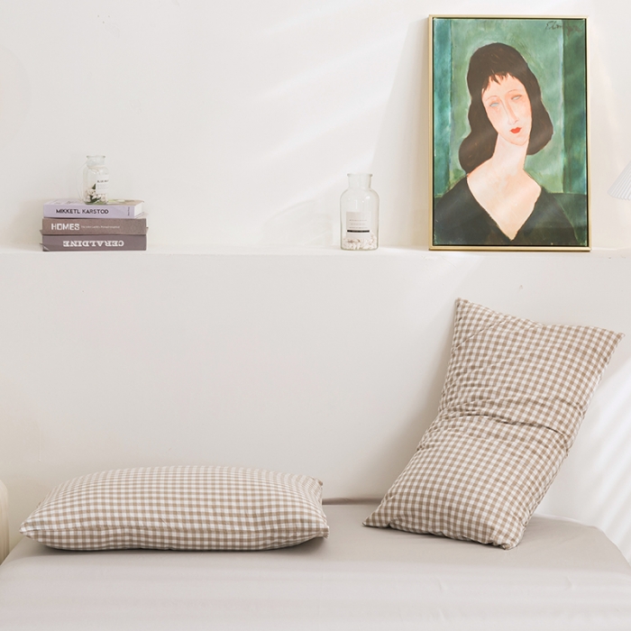 91家纺网 家纺一手货源 找家纺 简色坊 2023新款全棉水洗棉单品枕套一只 咖小格