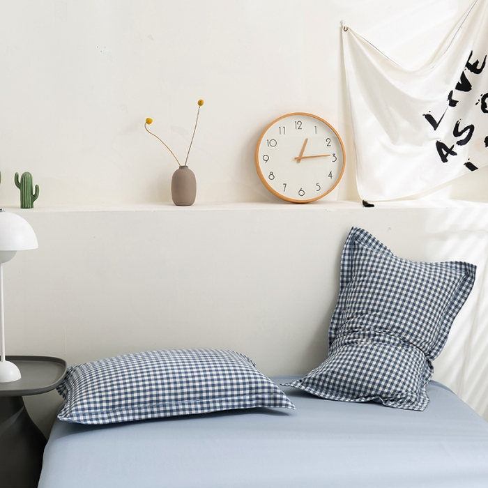 91家纺网 家纺一手货源 找家纺 简色坊 2023新款全棉水洗棉单品枕套一只 蓝小格