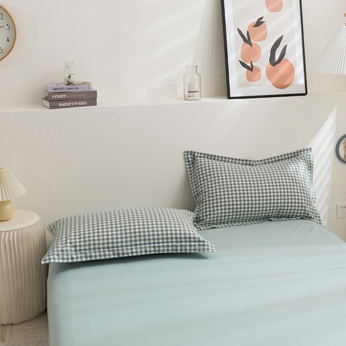 91家纺网 家纺一手货源 找家纺 简色坊 2023新款全棉水洗棉单品枕套一只 绿小格