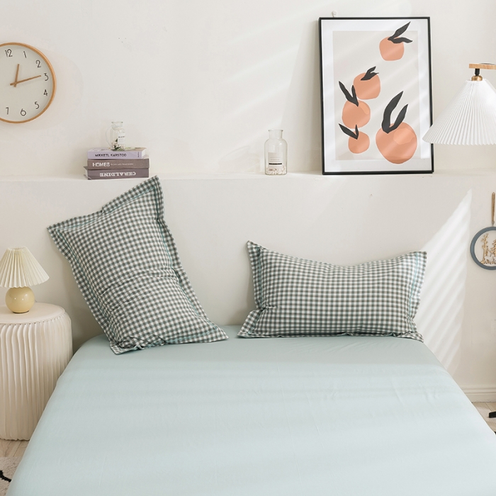 91家纺网 家纺一手货源 找家纺 简色坊 2023新款全棉水洗棉单品枕套一只 绿小格