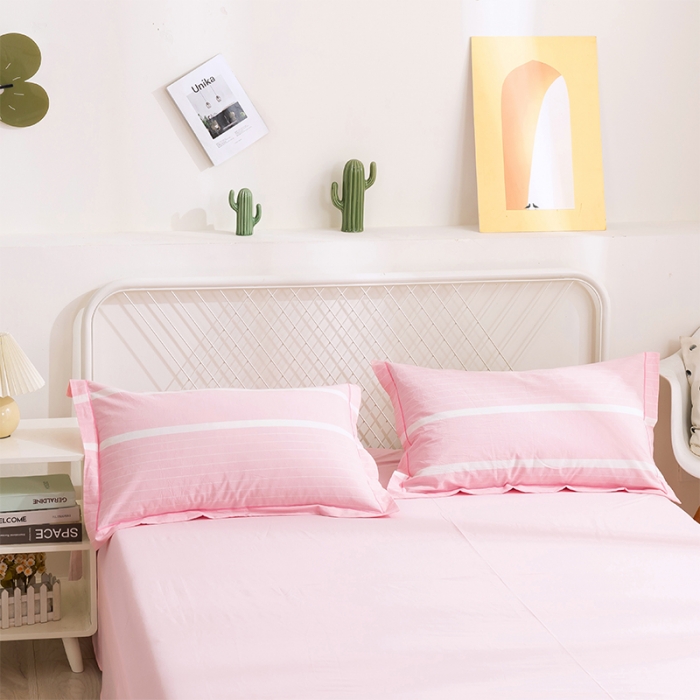 91家纺网 家纺一手货源 找家纺 简色坊 2023新款全棉水洗棉单品枕套一只 时尚条纹-粉