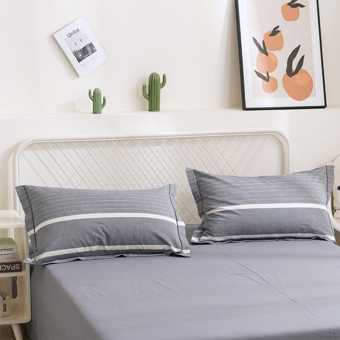 91家纺网 家纺一手货源 找家纺 简色坊 2023新款全棉水洗棉单品枕套一只 时尚条纹-灰