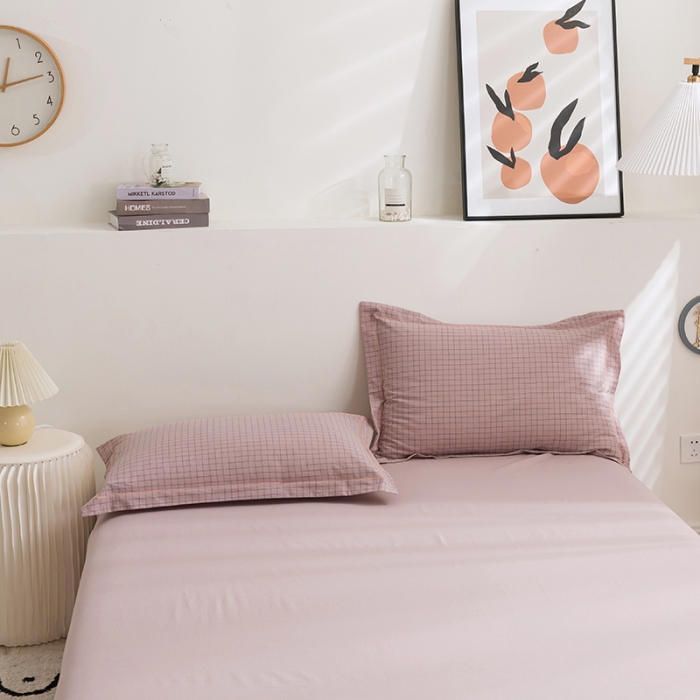 91家纺网 家纺一手货源 找家纺 简色坊 2023新款全棉水洗棉单品枕套一只 条格-豆沙