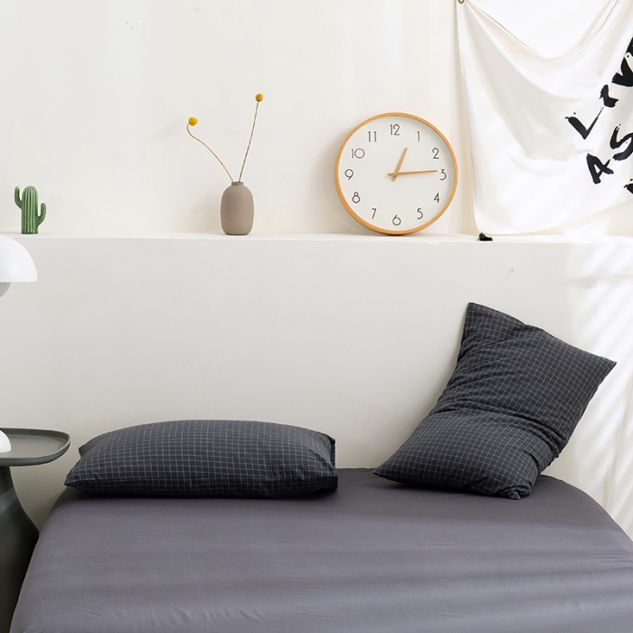 91家纺网 家纺一手货源 找家纺 简色坊 2023新款全棉水洗棉单品枕套一只 条格-灰