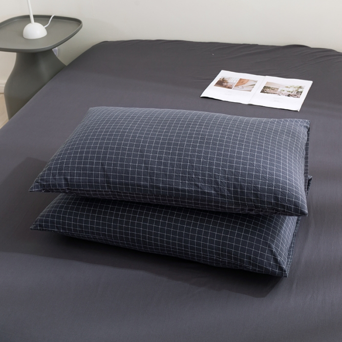 91家纺网 家纺一手货源 找家纺 简色坊 2023新款全棉水洗棉单品枕套一只 条格-灰