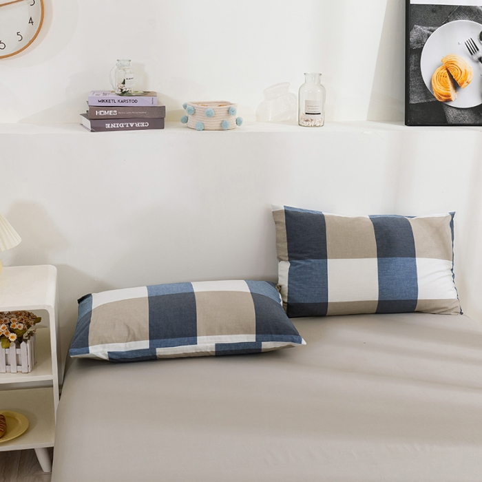 91家纺网 家纺一手货源 找家纺 简色坊 2023新款全棉水洗棉单品枕套一只 优雅格调-蓝