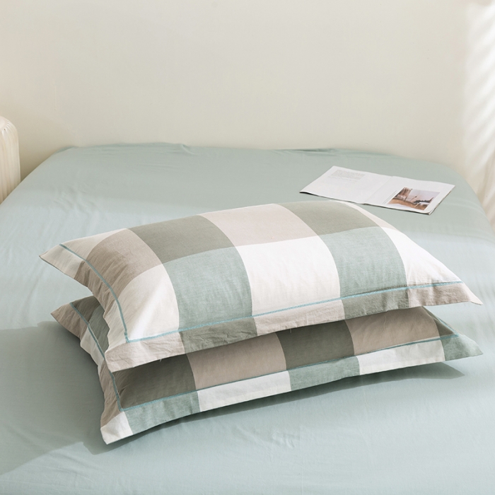 91家纺网 家纺一手货源 找家纺 简色坊 2023新款全棉水洗棉单品枕套一只 优雅格调-绿