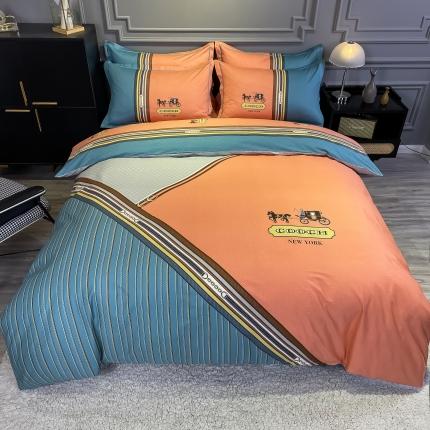 91家纺网 家纺一手货源 找家纺 金爱家 新款全棉13372四件套条格简约系列 皇家绅士