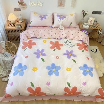 91家纺网 家纺一手货源 找家纺 沐棉 2021新款全棉小清新四件套花花系列 七彩花