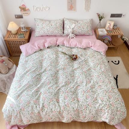 91家纺网 家纺一手货源 找家纺 沐棉 2021新款全棉小清新四件套花花系列 香草花