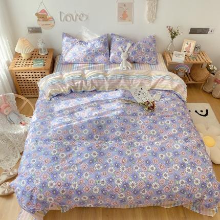 91家纺网 家纺一手货源 找家纺 沐棉 2021新款全棉小清新四件套花花系列 小雏菊