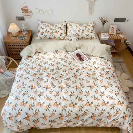 91家纺网 家纺一手货源 找家纺 沐棉 2021新款全棉小清新四件套花花系列 小苹果