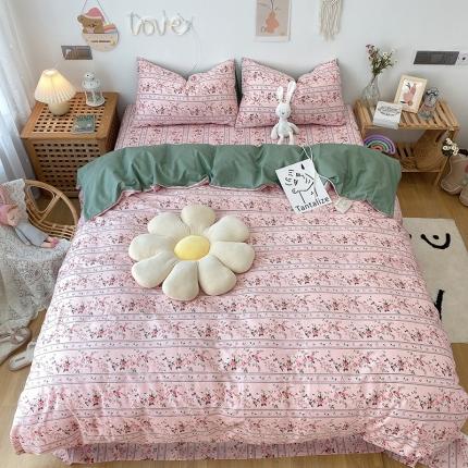 沐棉 2021新款全棉小清新四件套花花系列 粉黛