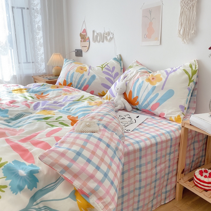 91家纺网 家纺一手货源 找家纺 沐棉 2021新款全棉小清新四件套花花系列 花枝俏