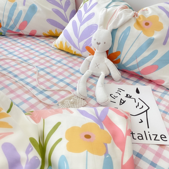 91家纺网 家纺一手货源 找家纺 沐棉 2021新款全棉小清新四件套花花系列 花枝俏