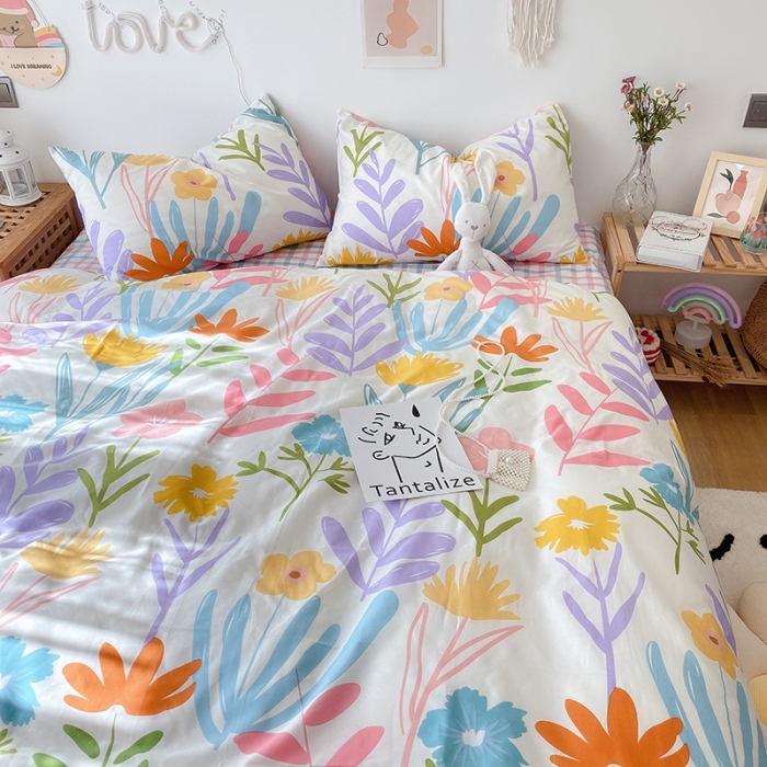 91家纺网 家纺一手货源 找家纺 沐棉 2021新款全棉小清新四件套花花系列 花枝俏