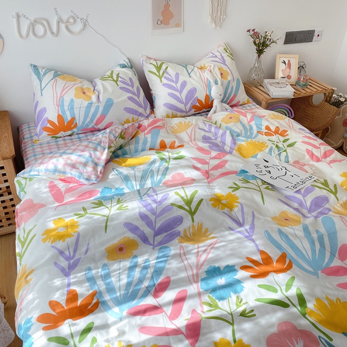 91家纺网 家纺一手货源 找家纺 沐棉 2021新款全棉小清新四件套花花系列 花枝俏