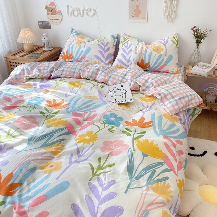 91家纺网 家纺一手货源 找家纺 沐棉 2021新款全棉小清新四件套花花系列 花枝俏