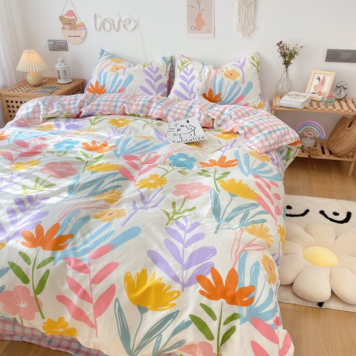 91家纺网 家纺一手货源 找家纺 沐棉 2021新款全棉小清新四件套花花系列 花枝俏