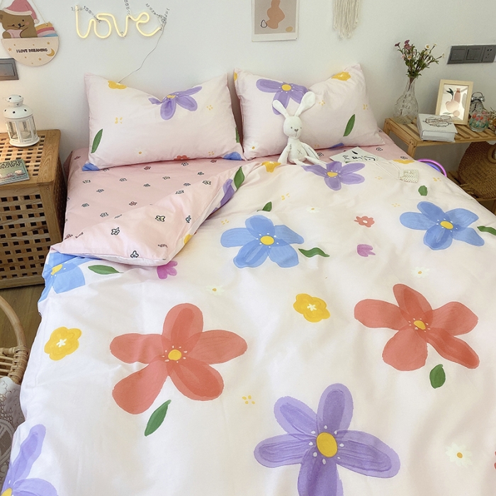 91家纺网 家纺一手货源 找家纺 沐棉 2021新款全棉小清新四件套花花系列 七彩花