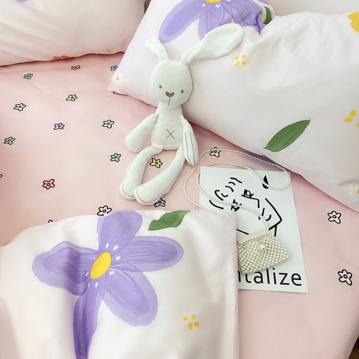 91家纺网 家纺一手货源 找家纺 沐棉 2021新款全棉小清新四件套花花系列 七彩花