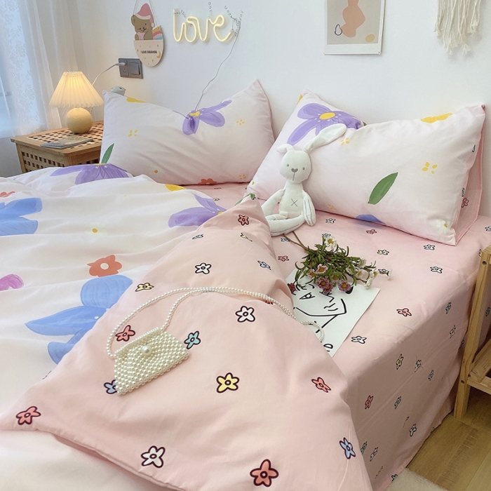 91家纺网 家纺一手货源 找家纺 沐棉 2021新款全棉小清新四件套花花系列 七彩花