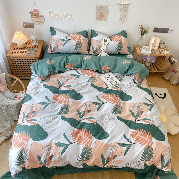 91家纺网 家纺一手货源 找家纺 沐棉 2021新款全棉小清新四件套花花系列 青枝绿叶