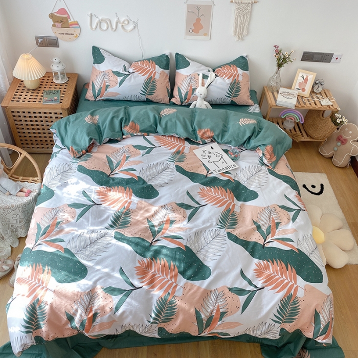 91家纺网 家纺一手货源 找家纺 沐棉 2021新款全棉小清新四件套花花系列 青枝绿叶