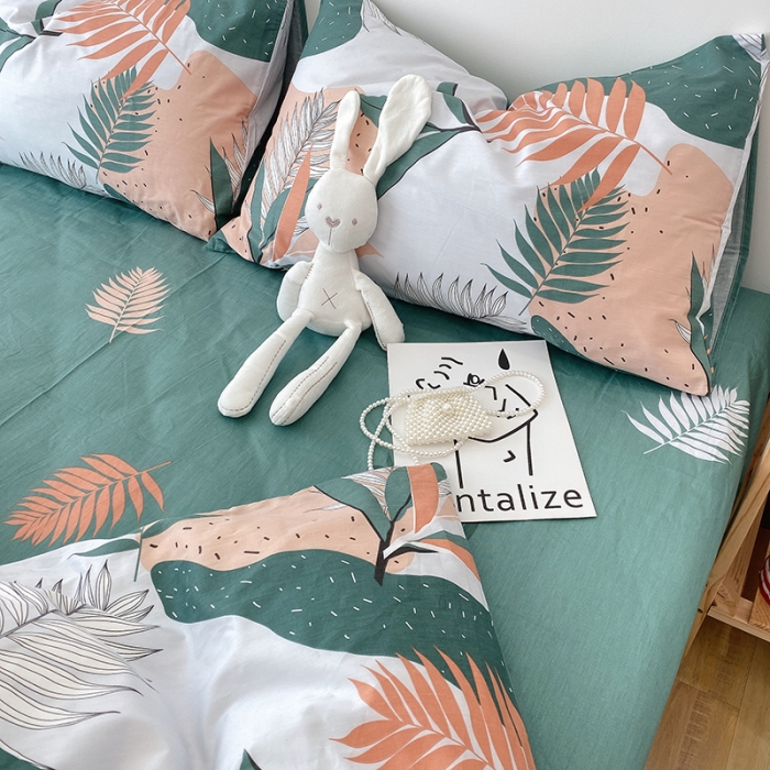 91家纺网 家纺一手货源 找家纺 沐棉 2021新款全棉小清新四件套花花系列 青枝绿叶