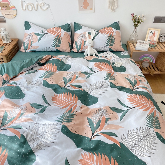 91家纺网 家纺一手货源 找家纺 沐棉 2021新款全棉小清新四件套花花系列 青枝绿叶