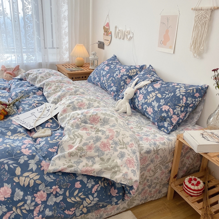 91家纺网 家纺一手货源 找家纺 沐棉 2021新款全棉小清新四件套花花系列 素雅