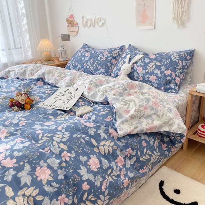 91家纺网 家纺一手货源 找家纺 沐棉 2021新款全棉小清新四件套花花系列 素雅