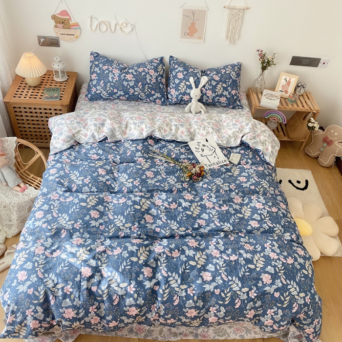 91家纺网 家纺一手货源 找家纺 沐棉 2021新款全棉小清新四件套花花系列 素雅