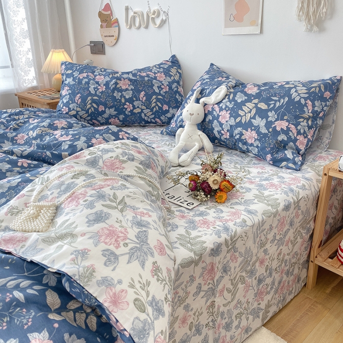 91家纺网 家纺一手货源 找家纺 沐棉 2021新款全棉小清新四件套花花系列 素雅