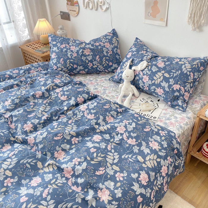 91家纺网 家纺一手货源 找家纺 沐棉 2021新款全棉小清新四件套花花系列 素雅