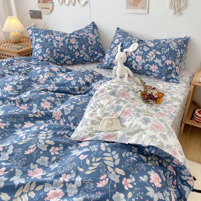 91家纺网 家纺一手货源 找家纺 沐棉 2021新款全棉小清新四件套花花系列 素雅