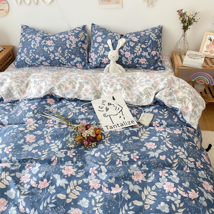 91家纺网 家纺一手货源 找家纺 沐棉 2021新款全棉小清新四件套花花系列 素雅