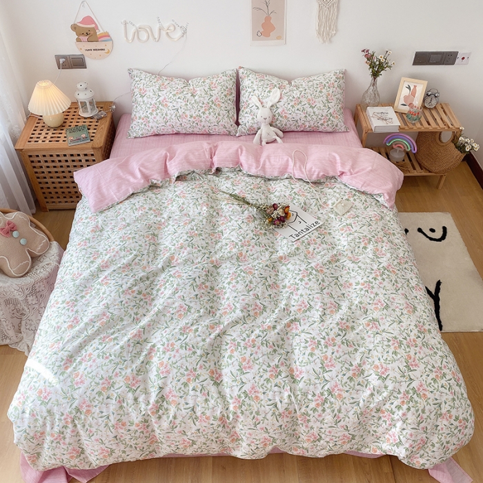 91家纺网 家纺一手货源 找家纺 沐棉 2021新款全棉小清新四件套花花系列 香草花