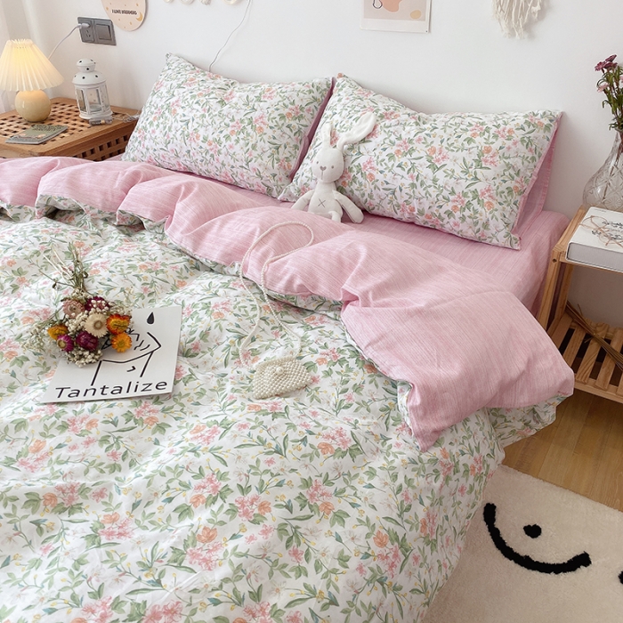 91家纺网 家纺一手货源 找家纺 沐棉 2021新款全棉小清新四件套花花系列 香草花